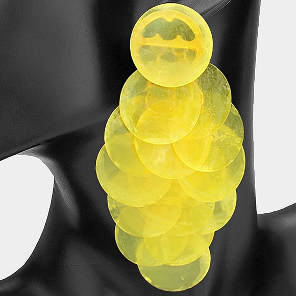 Yellow Oversized Layered Disc Chandelier Large Teardrop Dangle Earrings … - Picture 2 of 2